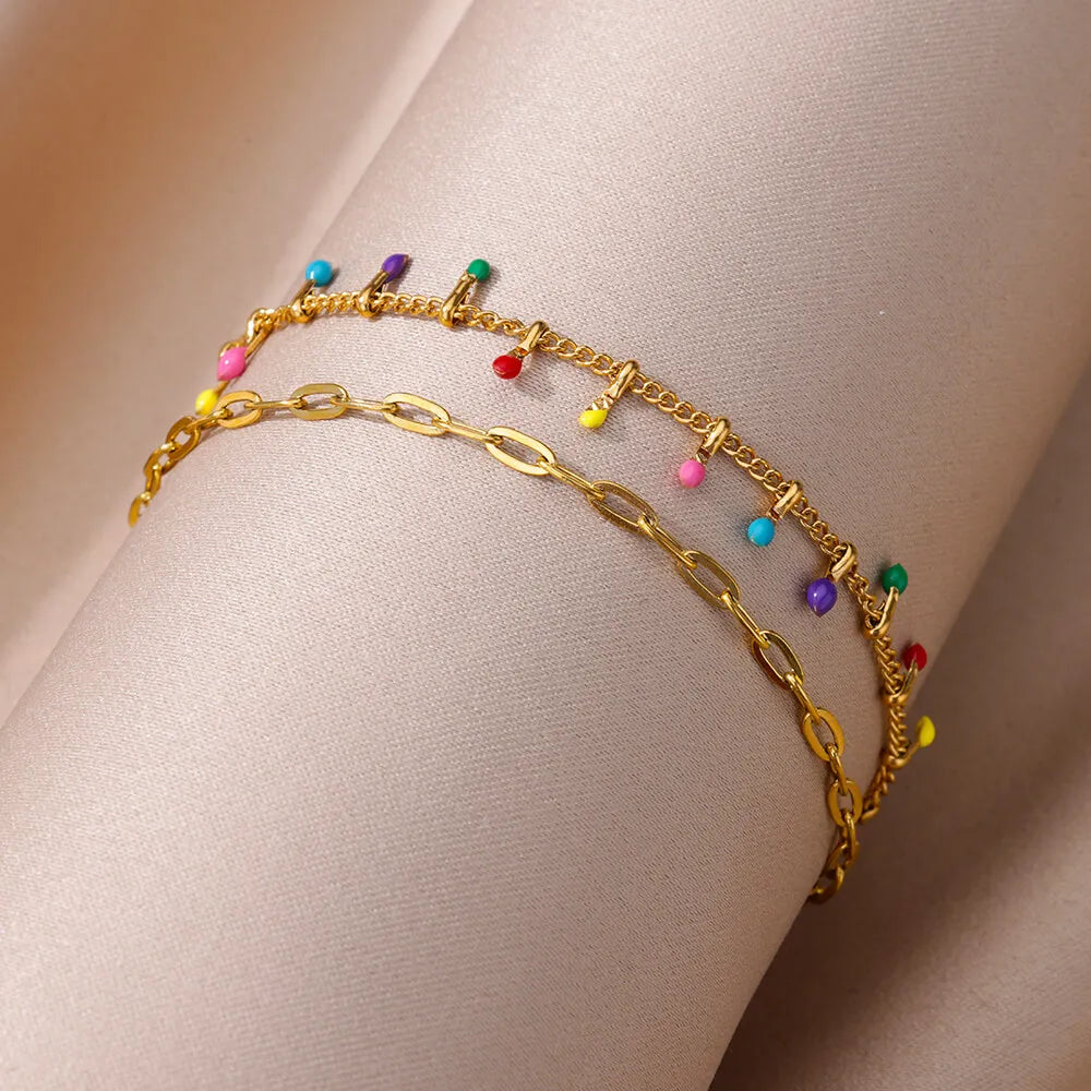 Tobilleras Boho Drops para mujer, tobillera de acero inoxidable chapada en oro, regalo de joyería estética de lujo para boda