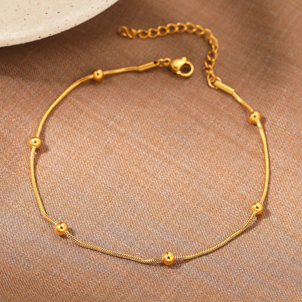 Aomogo Stainless Steel Anklet Simple Snake Bead Chain Hip Hop Punk Anklet Fashion Light Luxury Women's Jewelry Banquet Gift