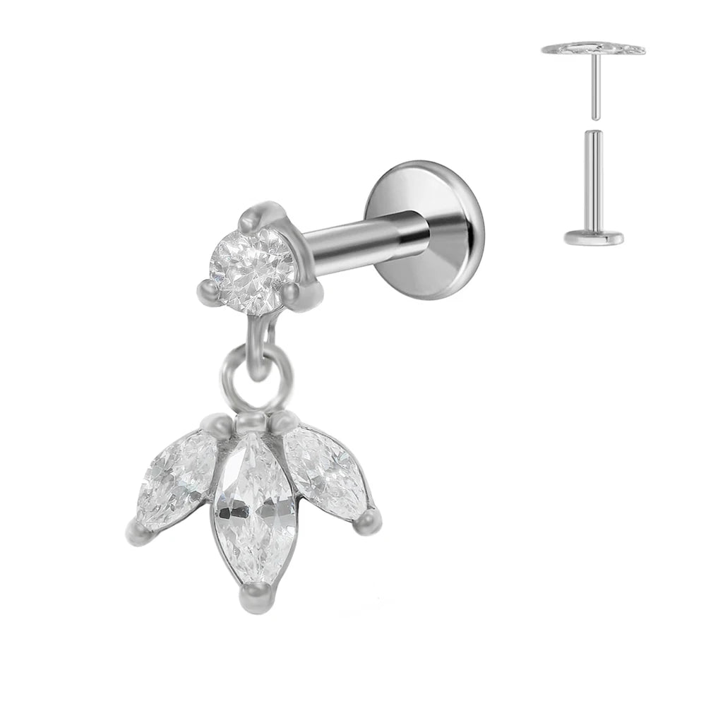 ASTM F136 G23 Titan Blumen Mond Stern Labret Piercing Push In Ohrringe Tragus Threadless Flat Back Piercing Körperschmuck