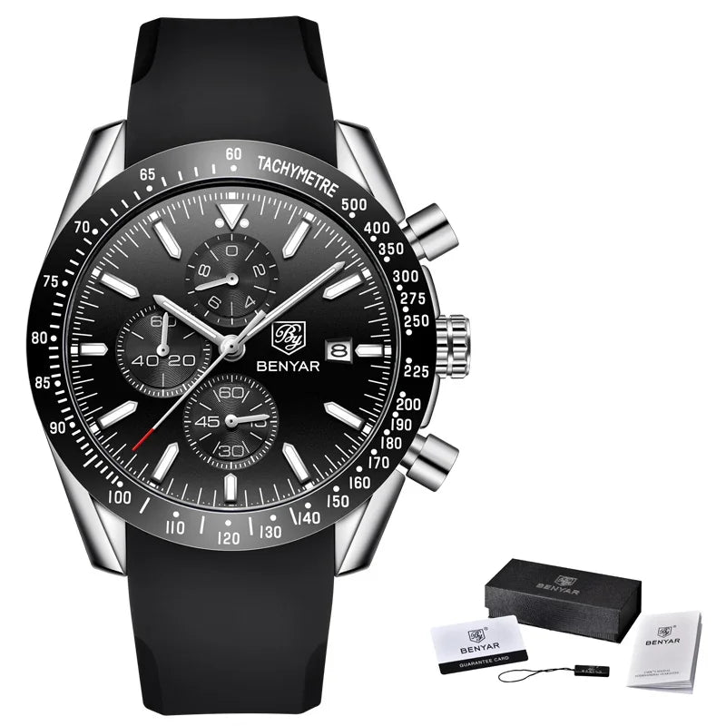 Reloj de hombre BENYAR, de marca superior de lujo, totalmente de acero, con movimiento de cuarzo para negocios, informal, impermeable, deportivo, Relogio Masculino