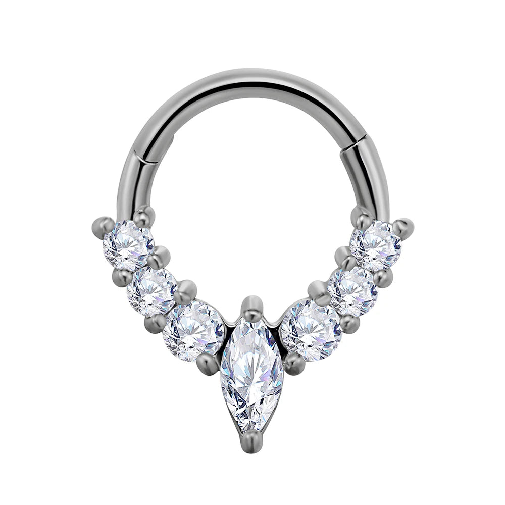 Anillo de nariz con flores, tabique, 100 % acero quirúrgico 316L, circonita, clicker, perforación Daith, cartílago de oreja, aro Helix, flores, gotas de agua