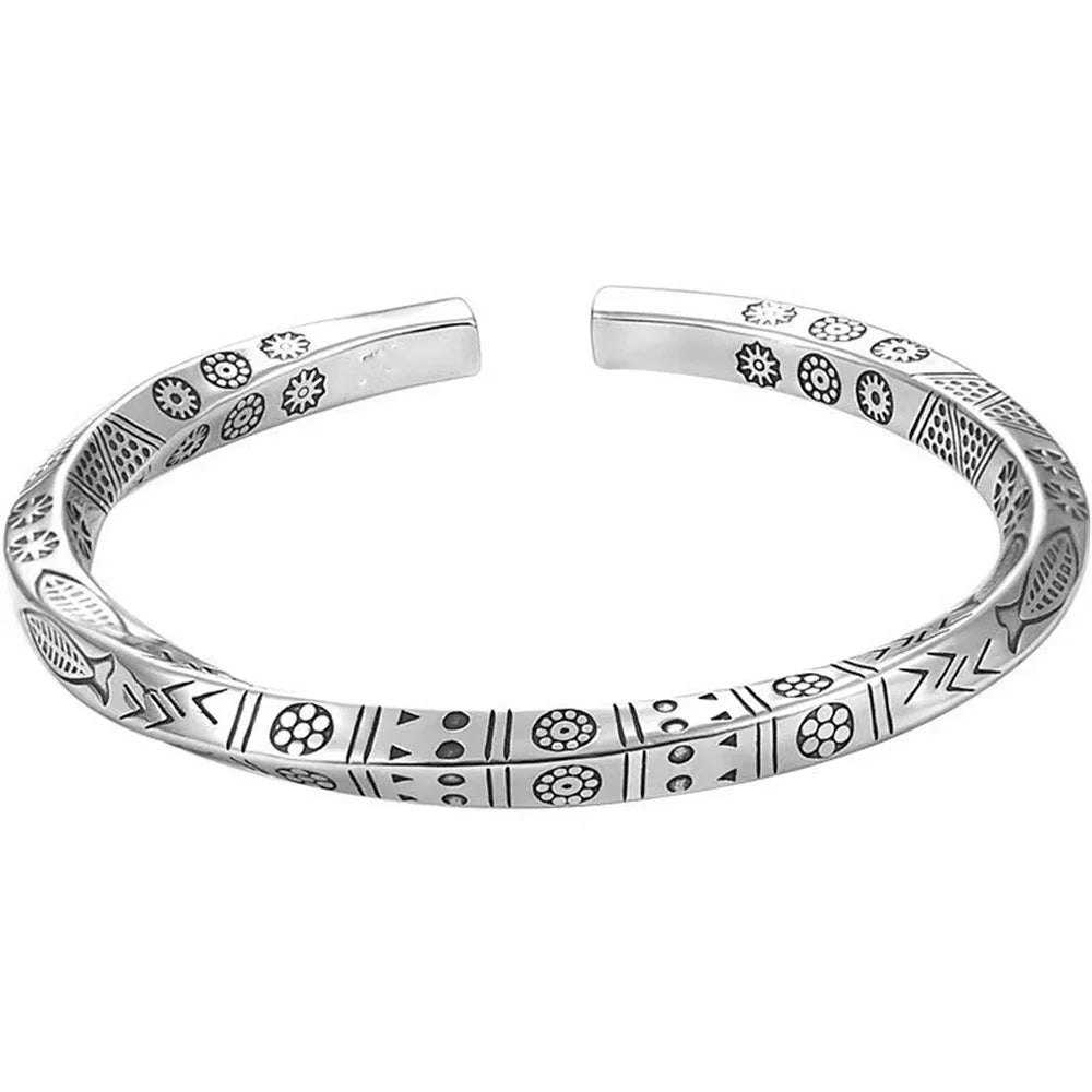 ALIZERO 925 Sterling Silber Herren Offener Armreif Bohemian Möbius Schleife Armband Für Damen Totem Trendige Schmuck Accessoires