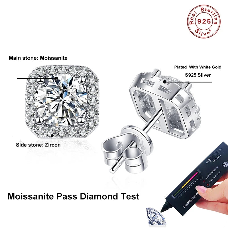 Neetim Real 0.5-1 Karat D-Farbe Moissanit Ohrstecker für Frauen 100% 925 Sterling Silber Funkelnde Ohrringe Hochzeitsschmuck