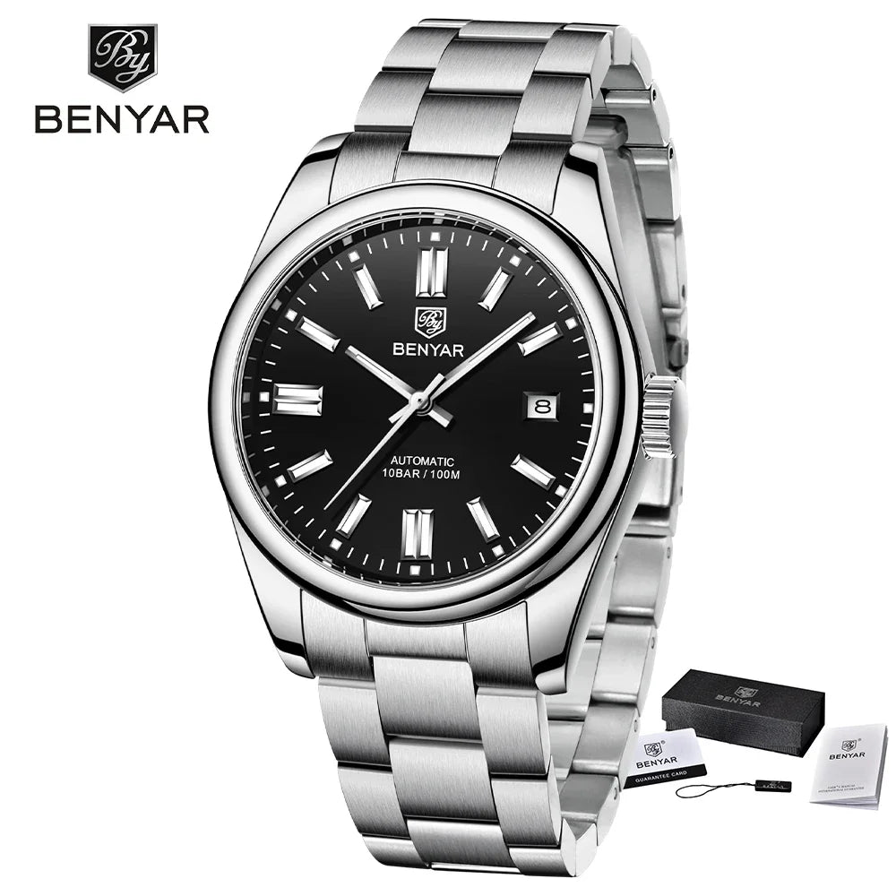Nuevo reloj automático de lujo BENYAR, impermeable hasta 10ATM, de acero inoxidable, para hombre, relojes de pulsera mecánicos, reloj deportivo de buceo para hombre