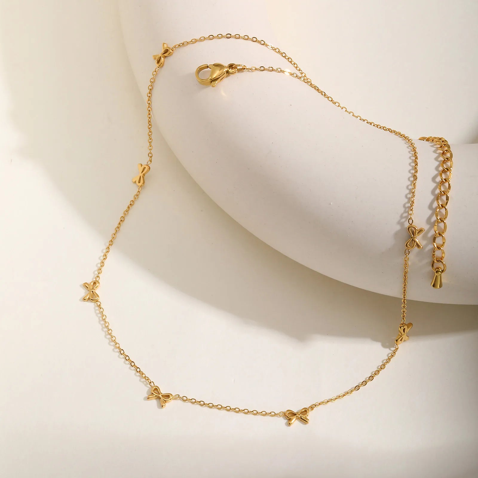 Charms Bow Necklace For Women, Bowknot Chain Choker Necklace, Stainless Steel Thin Link Exquisite Party Jewelry