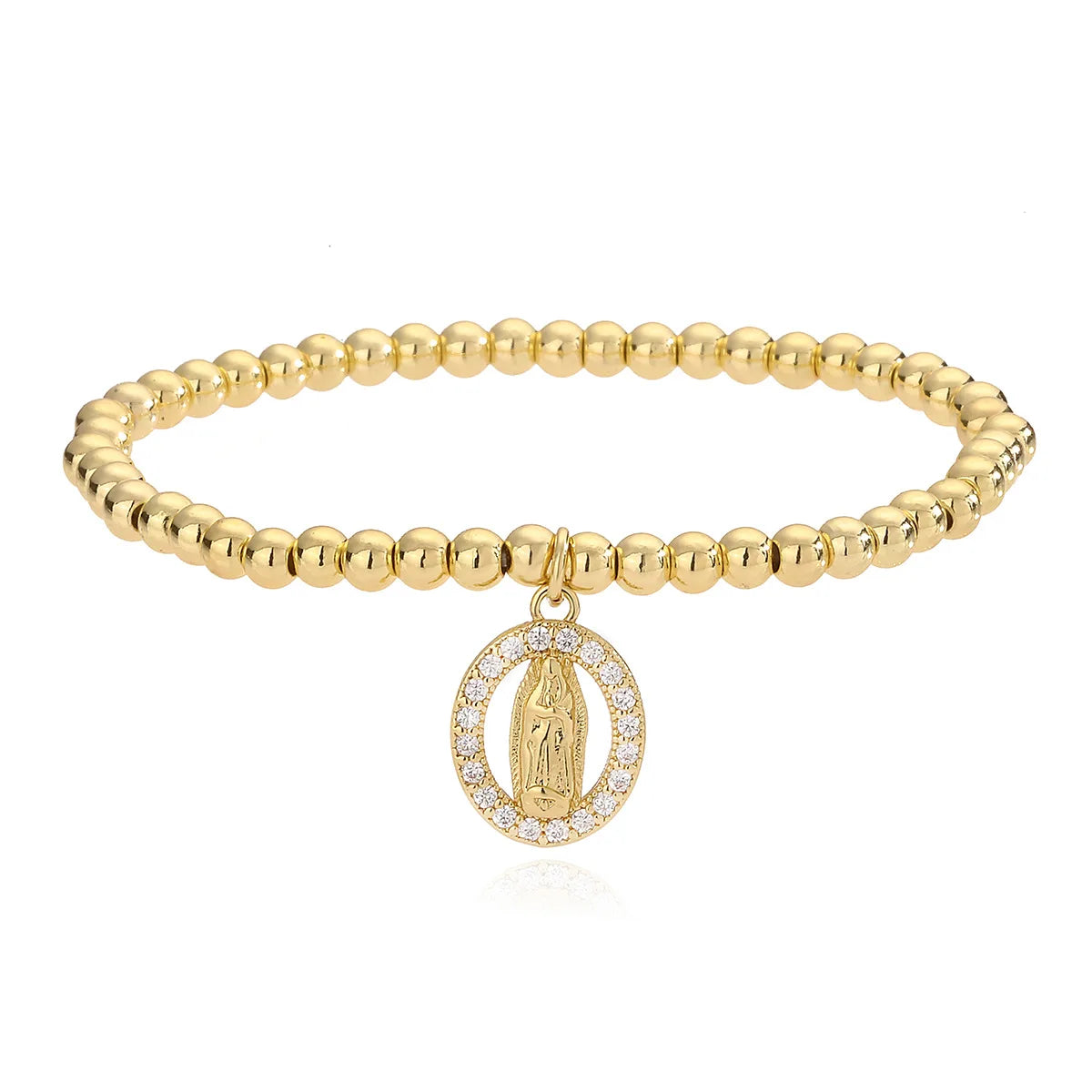 NEWBUY 2026 Mode Goldfarben Box Chain Jungfrau Maria Charm Armbänder für Frauen Glänzende CZ Zirkon Schmuck