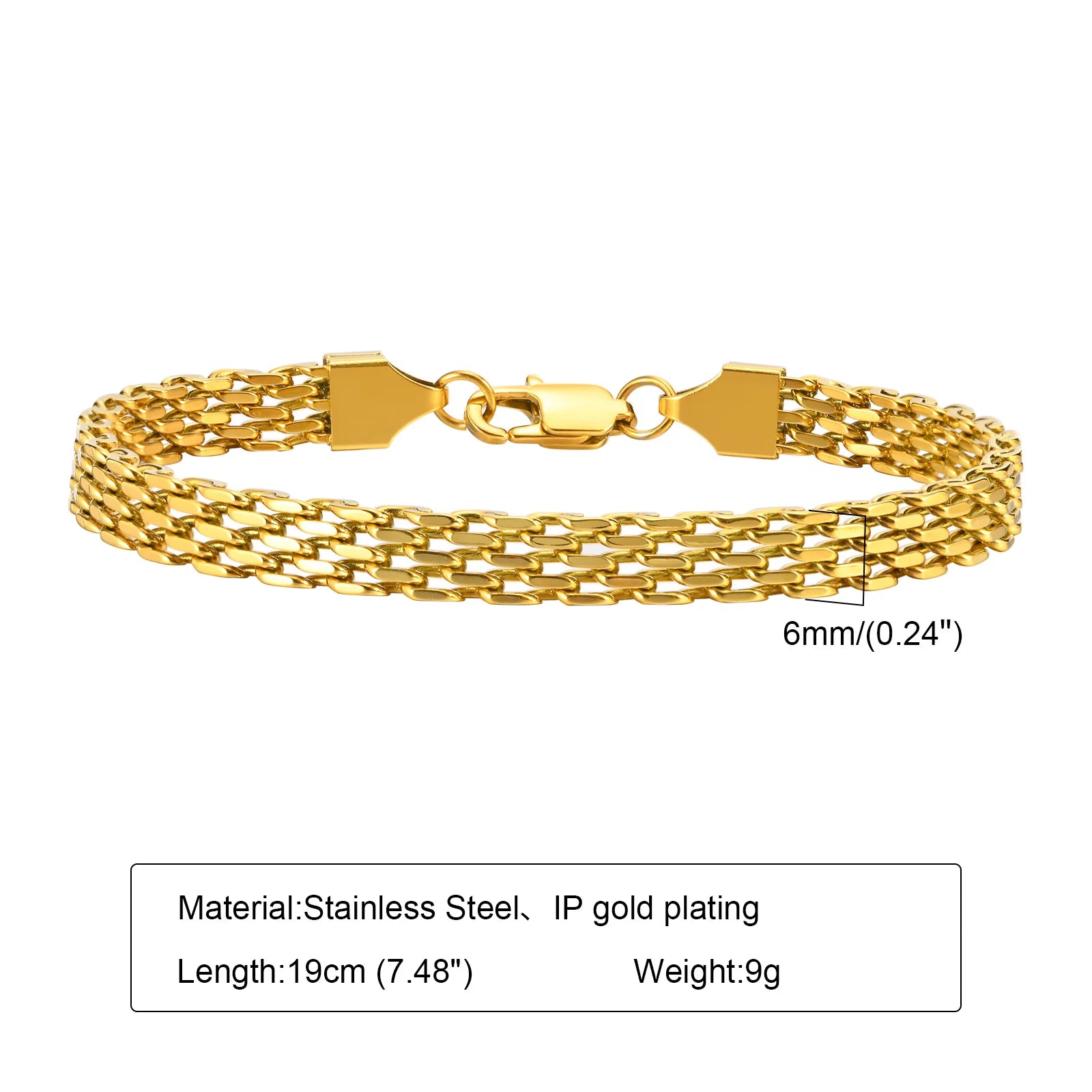 Edelstahlarmband für Damen, Gliederarmband aus Edelstahl, 3 mm/4 mm/6 mm, vergoldetes italienisches Kettenarmband, Schmuckgeschenk, anlaufbeständig