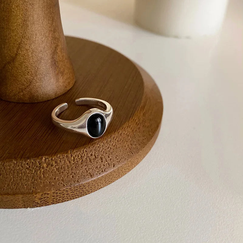925 Sterling Silber vergoldeter Flüssiger Lava Hetian Jade Bambus Ring für Frauen Mädchen Geschenk Unregelmäßiger Vintage Schmuck Dropshipping
