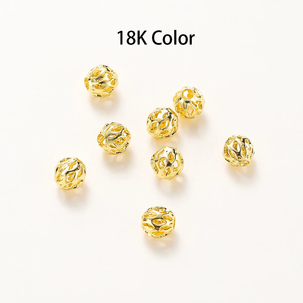 20 Stück/Beutel 4 mm 5 mm 6 mm 18K vergoldete hohle runde Abstandshalter Perle Messing Charm Armband Perlen für DIY Schmuckherstellung Zubehör