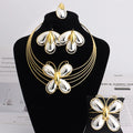 Dubai Luxuriöser Schmuck 4-teiliges Damen-Mode-Set mit trendigen Blumenohrringen, Anhängerkette, Armband, vergoldeter Schmuck, Partygeschenke