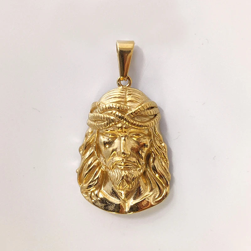 Colgante de Jesús de acero inoxidable chapado en oro de 18 quilates - Estilo clásico Hip Hop, regalo ideal para hombre para uso diario
