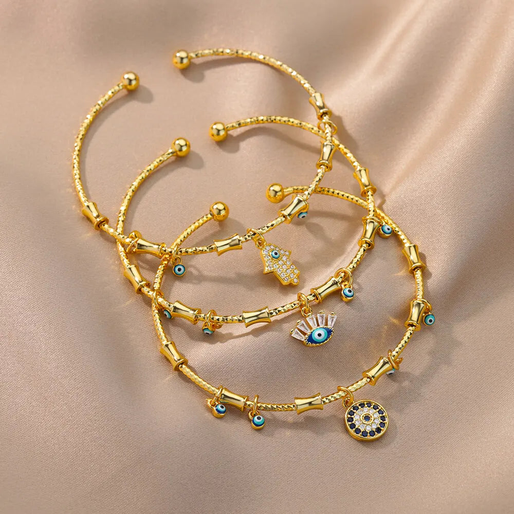 Hand Evil Eye Armband für Damen Edelstahl Zirkon Armreif Sets Türkischer Luxus Party Schmuck pulseras bijoux femme