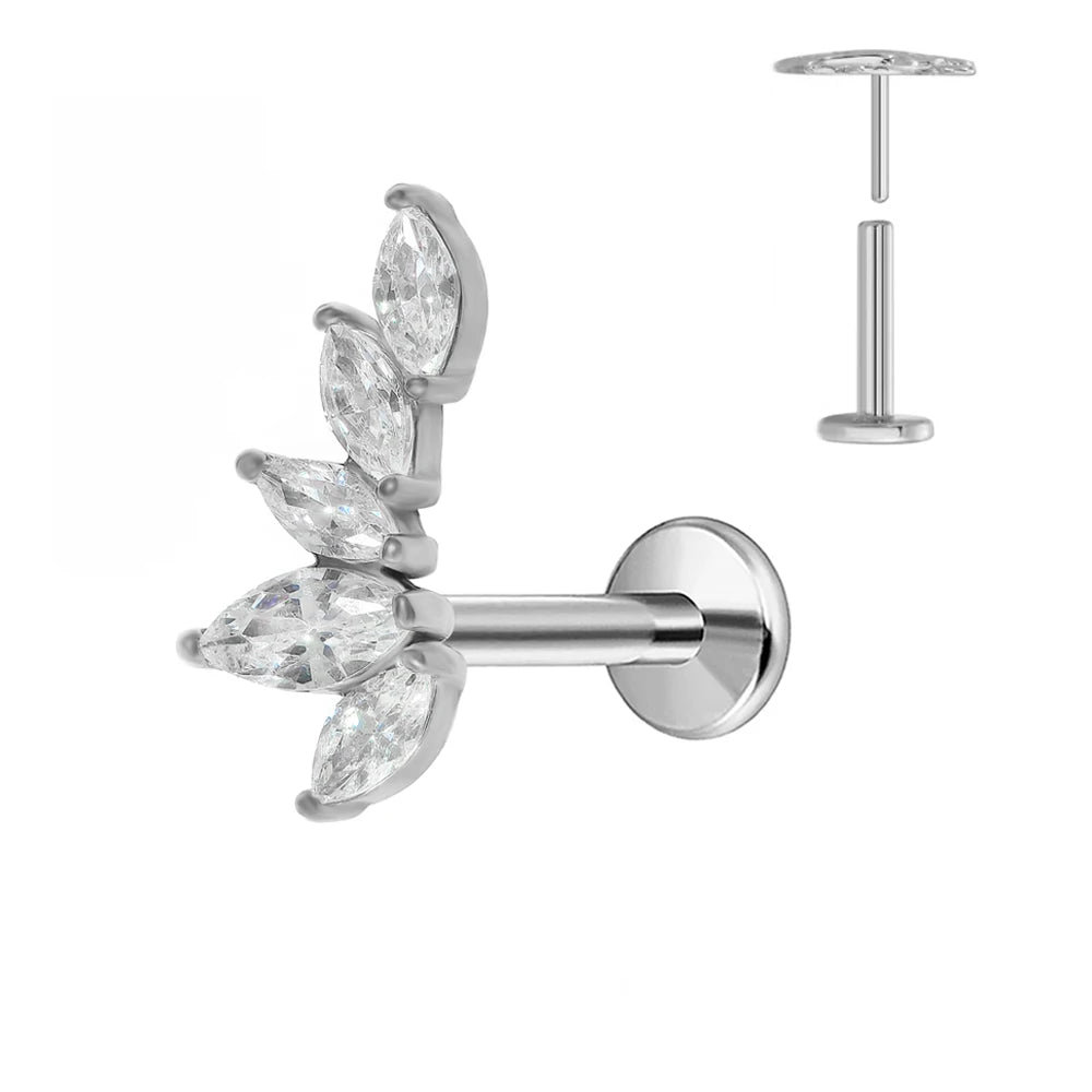 ASTM F136 G23 Titan Piercing Ast Ohrring Stecker Mond Push-In Zirkonia Gewindelos Labret Piercing 16/18/20G Knorpelkörperschmuck