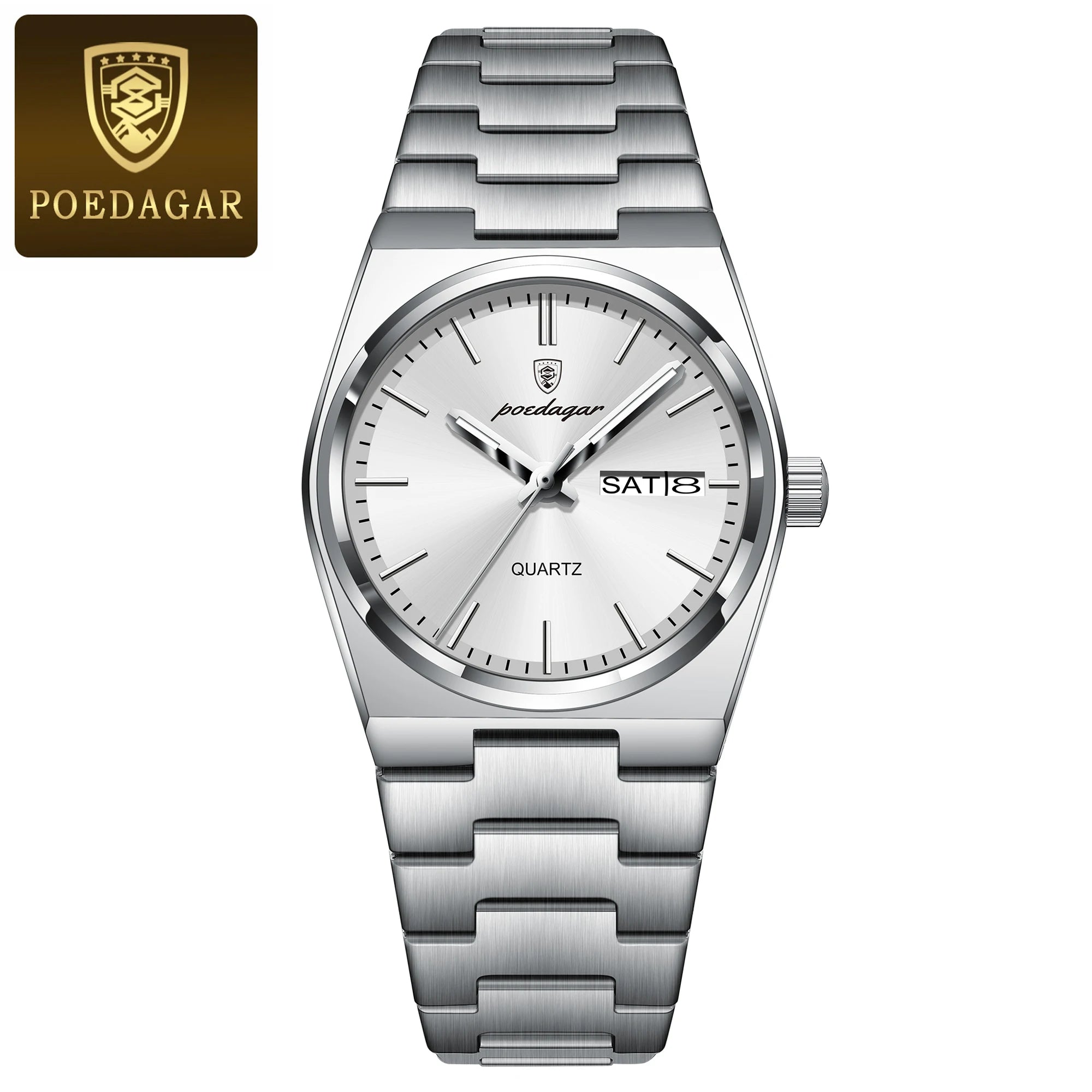 POEDAGAR Reloj de lujo para mujer, impermeable, luminoso, a la moda, de cuarzo, para señora, con fecha, día de la semana, de acero inoxidable, Reloj