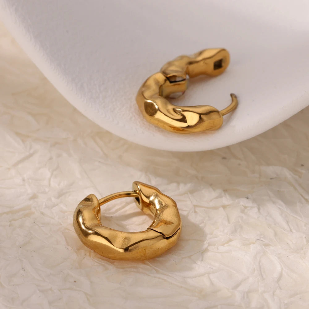 Edelstahl Ohrhänger für Damen Goldfarbe Neuheiten Geometrische Kleine Creolen 2024 Trend Hochzeitsschmuck Geschenk