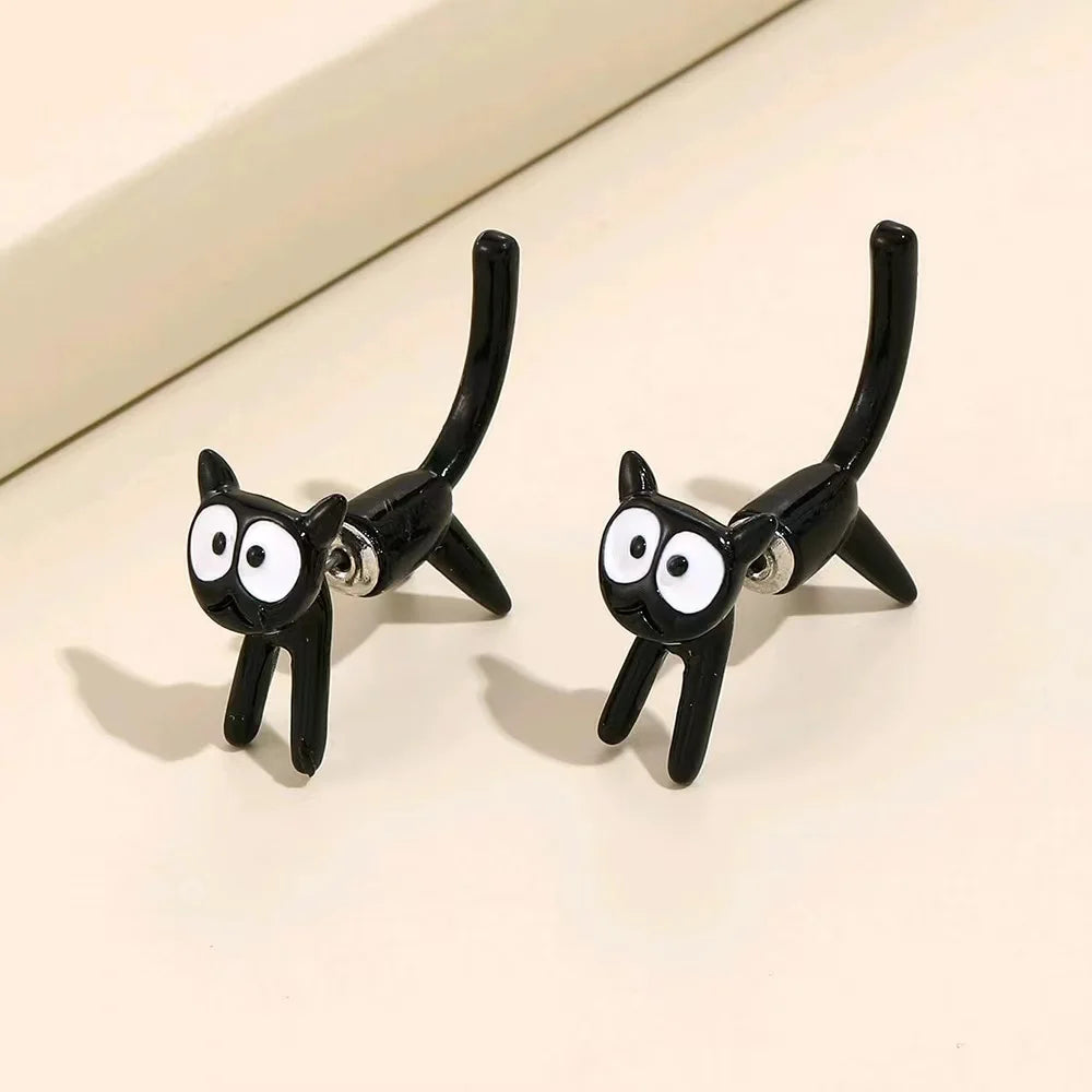 Schwarze Katze Design Ohrstecker Trendy Ins Mädchen Süße Damen Ohrringe Tiermotiv Schwarze Bemalung
