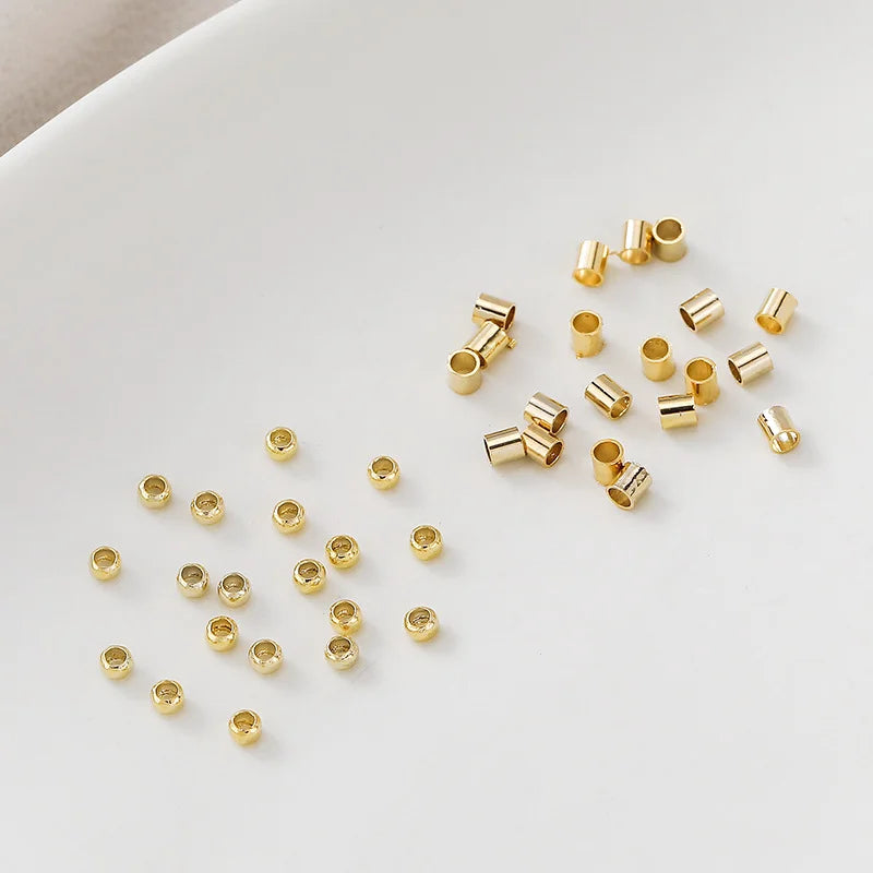100 Stück/Los 1,5/2/2,5 mm 14K/18K Vergoldete Messing-Positionierungsperlen für DIY Armband Halskette Schmuckherstellungszubehör