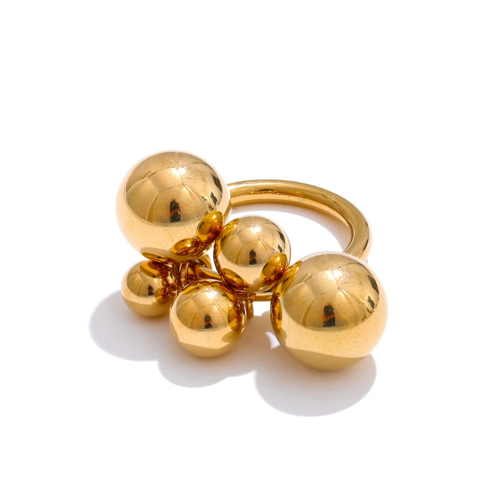 Yhpup 6789# Edelstahl-Perlenball Handgefertigter Ring Rostfrei 18K PVD-beschichtet Personalisiert Trendiger Charm Fingerschmuck 2025