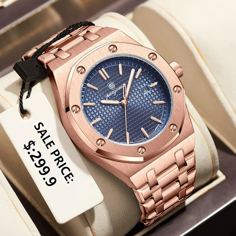 PAAZOMU Original Relojes de Lujo para Hombre Cronógrafo de Fecha Acero Inoxidable Reloj de Cuarzo Impermeable Luminoso Moda Reloj de Pulsera para Hombre