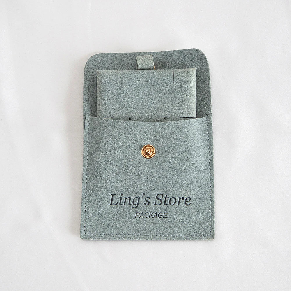 20/50/100Sets Personalized Logo Jewelry Microfiber Snap Bag 8x8cm Button Pouch Insert Luxury 6x6cm Cards Can Debossed Print Name