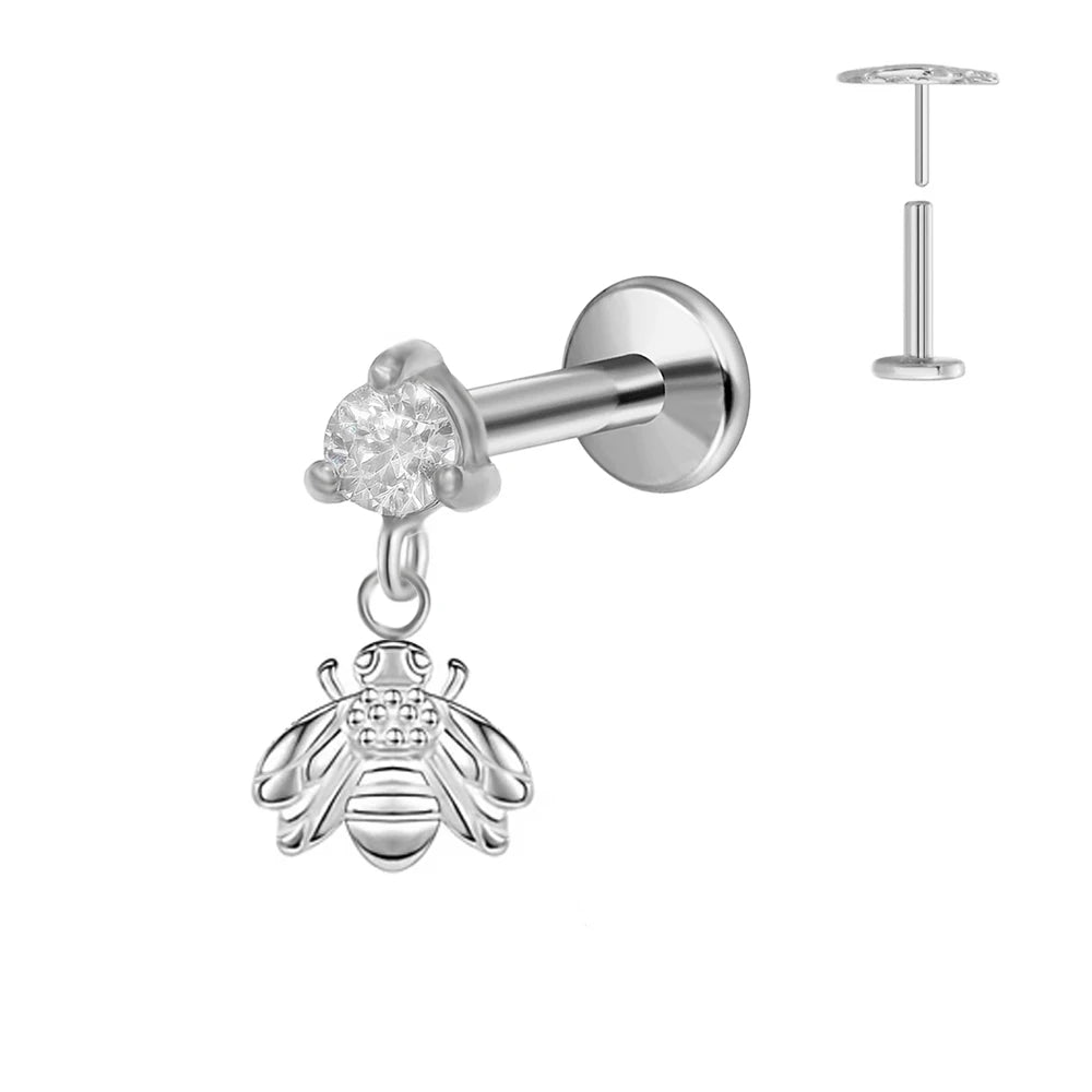 ASTM F136 G23 Titan Blumen Mond Stern Labret Piercing Push In Ohrringe Tragus Threadless Flat Back Piercing Körperschmuck
