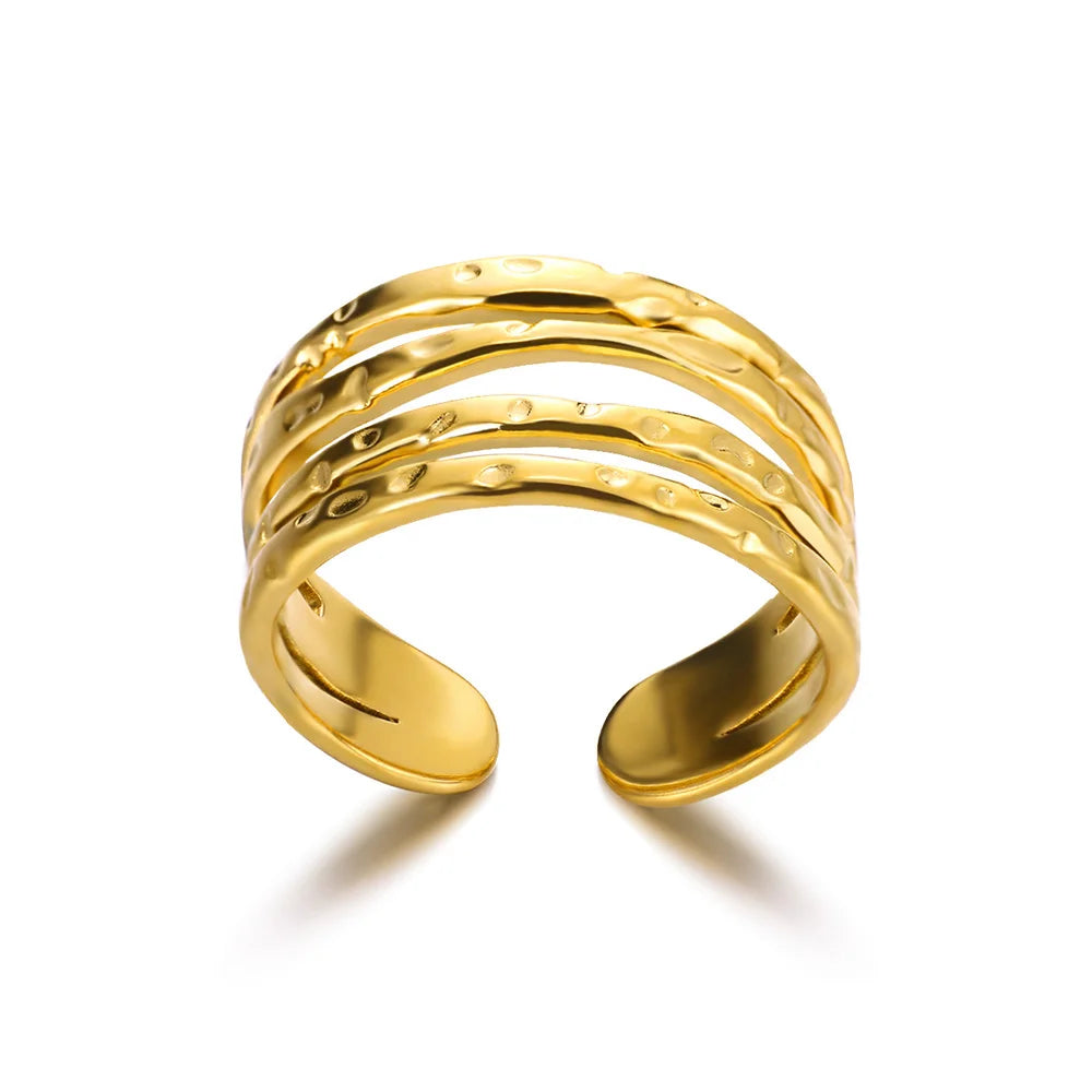 316L Edelstahlringe für Frauen Goldfarben Mehrlagiger Geometrischer Offener Ring Vintage Wasserdichter Hochzeit Ästhetischer Schmuck Geschenke