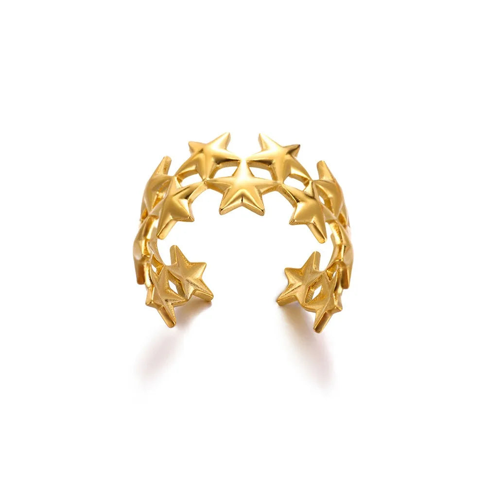 Zirkon Stern Mond Ringe für Frauen Goldfarben Edelstahl Geometrischer Stern Mond Ring Verlobung Hochzeit Weihnachtsgeschenk Schmuck