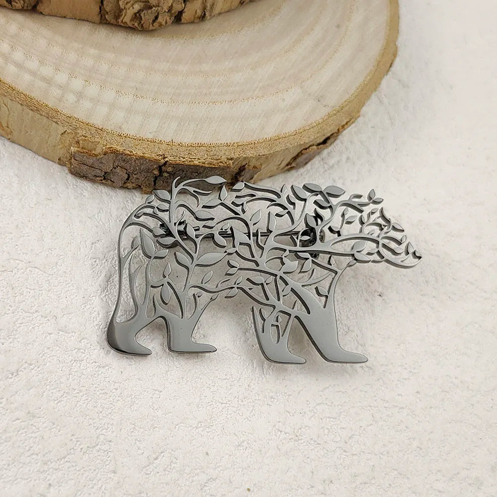Creative punk style hollow polar bear stainless steel gold-plated 18K brooch, black suit accessories, wedding matching set