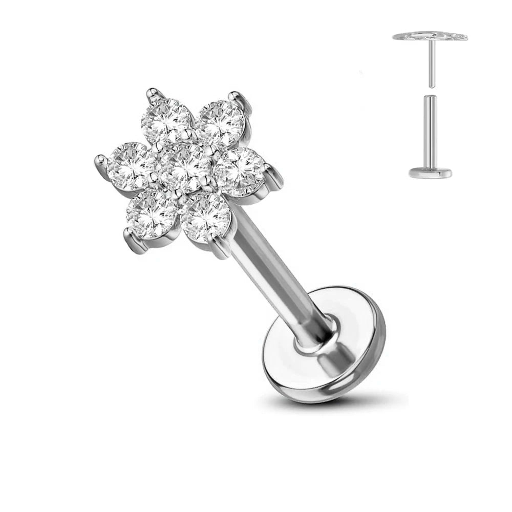ASTM F136 G23 Titan Blume Threadless Ohrring Piercing Blütenblätter Blatt Herz Schmetterling Pin Daith Conch Push-in Labret Stecker