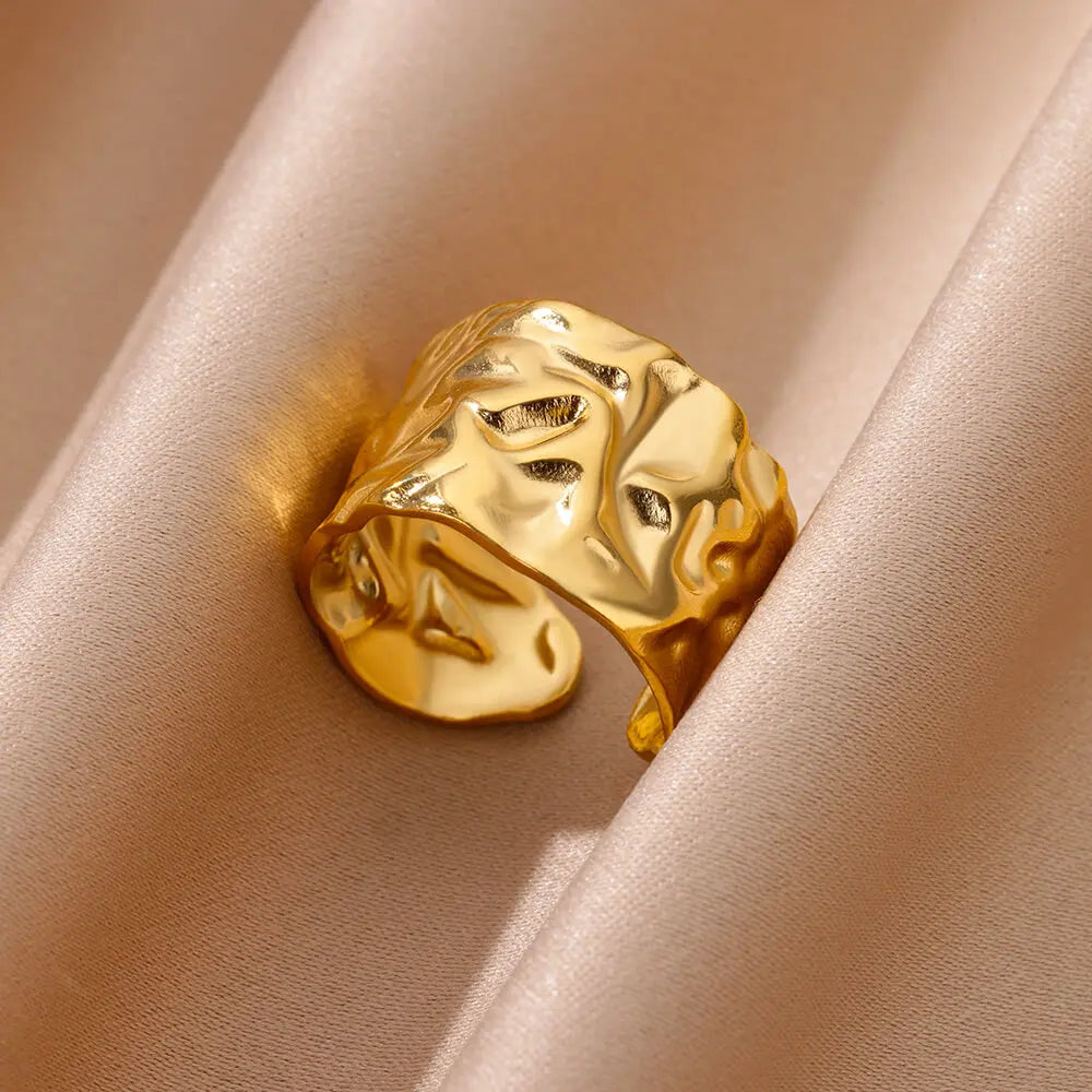 316L Edelstahlringe für Frauen Goldfarben Mehrlagiger Geometrischer Offener Ring Vintage Wasserdichter Hochzeit Ästhetischer Schmuck Geschenke