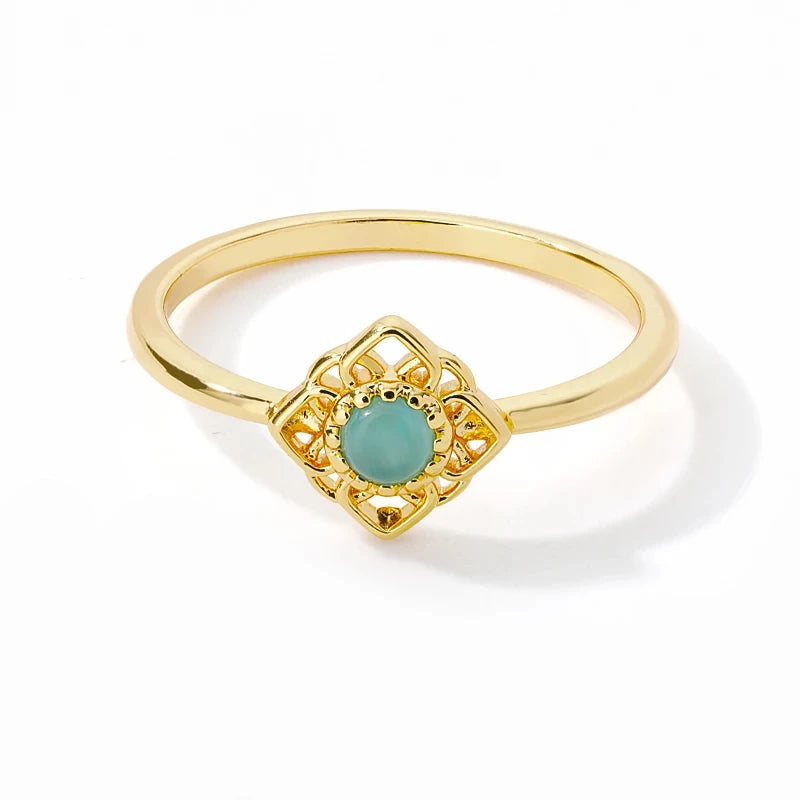 Edelstahl Lotusblumenring für Frauen, goldfarben, Vintage-Stein, Opal, ovaler Blumenring, modischer ästhetischer Schmuck, Geschenk