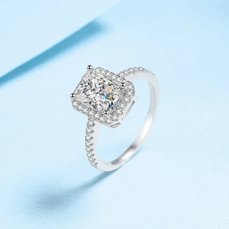 NeeTim 1ct 2ct Moissanit Ring für Damen Smaragdstrahlender Schliff Labor-Diamantringe Sterling Silber 925 mit vergoldetem Ehering