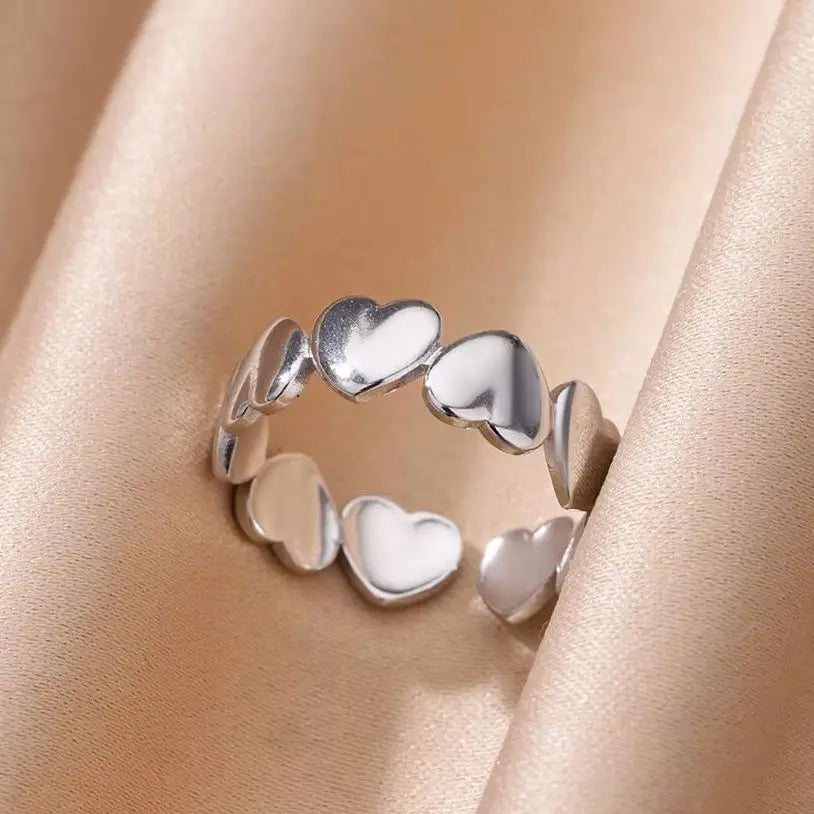 Herzringe für Damen, goldfarben, Edelstahl, offener Herzring, Hochzeit, ästhetisches Accessoire, Party-Schmuck, Geschenk für die beste Freundin, Anillos