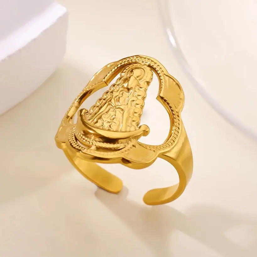 Vintage Jungfrau Maria offener Ring für Damen Edelstahl Gold Farbe Religiöser Ring Jesus Christlicher Schmuck Party Geschenk