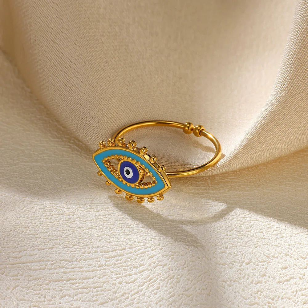 Vintage Böser Blick Ringe Für Frauen Gold Farbe Öffnung Edelstahl Öl-Tropf Böser Blick Ring Glückliche Ästhetik Türkischer Schmuck