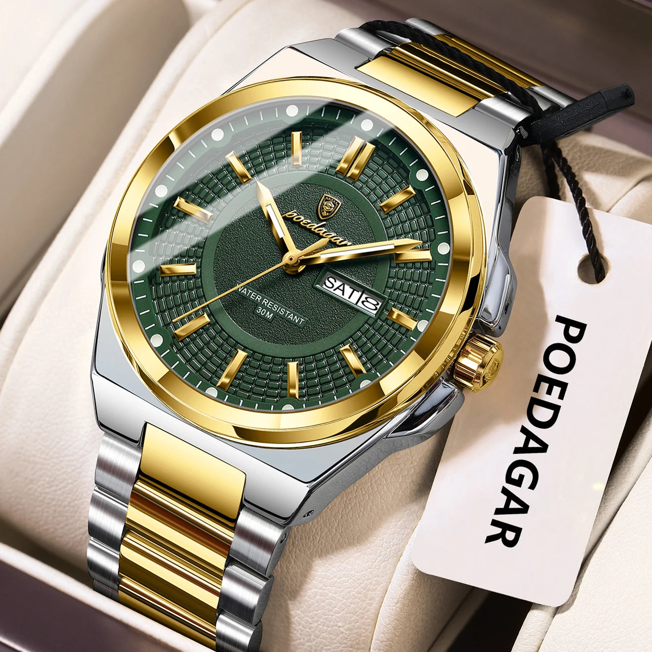 POEDAGAR Top Original Relojes de Hombre Acero Inoxidable Impermeable Luminoso Reloj de Hombre Fecha Semana Clásico de Moda Reloj de Pulsera de Cuarzo para Hombre