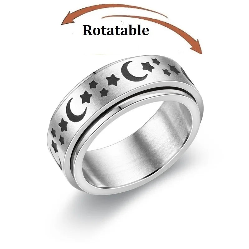 Spinning Anxiety Relaxing Rings For Couple Rotating Stainless Steel Moon And Star Love Band Fidget Rings  Anillo Antiestres