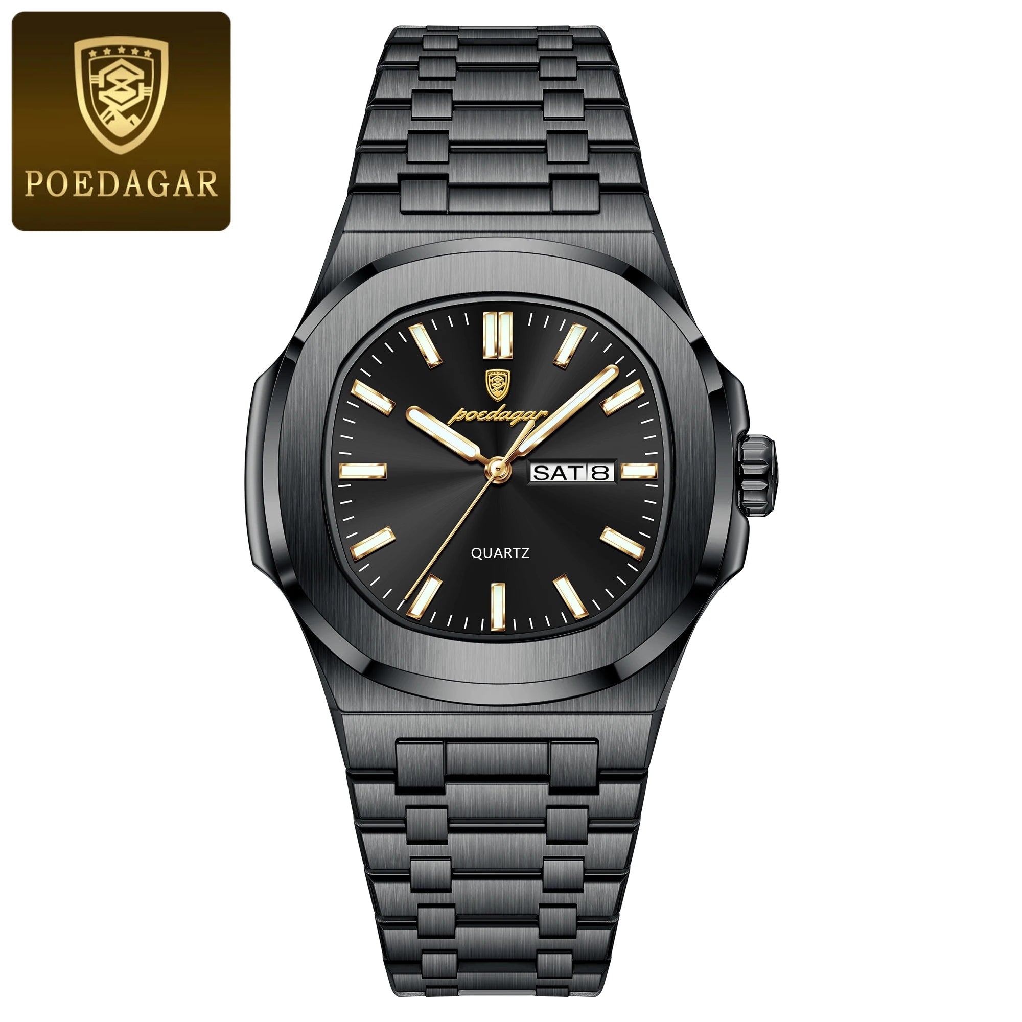 POEDAGAR Reloj de Pulsera Casual de Moda para Hombres Fecha y Día Acero Inoxidable Reloj de Hombre Luminoso Impermeable Lujo Cuarzo Relojes de Hombre+Caja