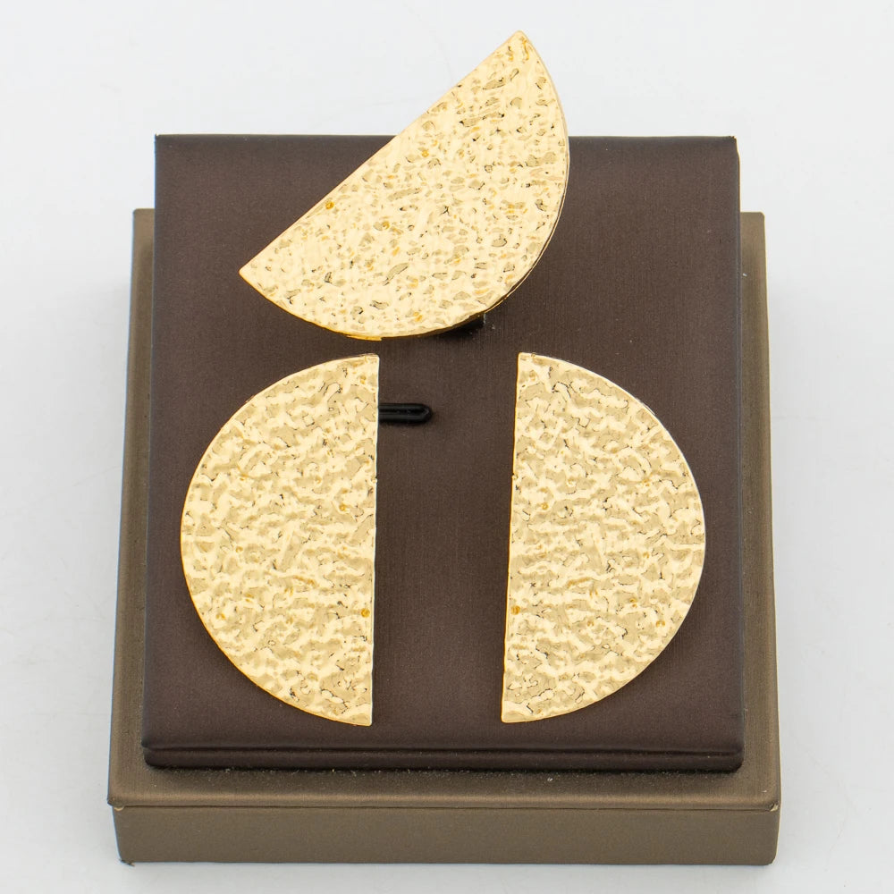 Dubai Goldfarbenes Schmuckset für Frauen, Hochzeiten, Braut, Ohrringe und Ring, brasilianisches Statement-Design, Clip-Ohrringe, Ringset, Alltag