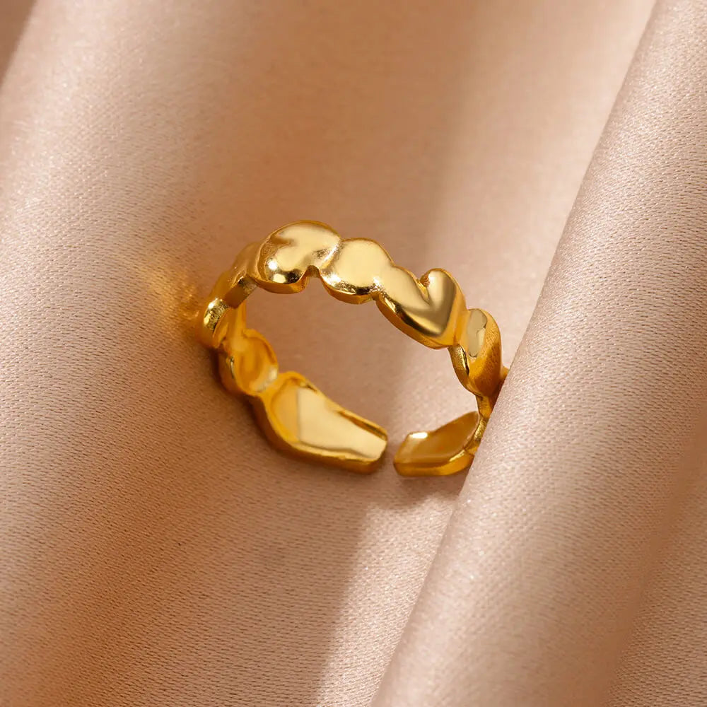 Zirkon Herzringe für Damen, Edelstahl, goldfarben, verstellbarer offener Fingerring, Hochzeit, Ästhetischer Schmuck, Geschenk 2024
