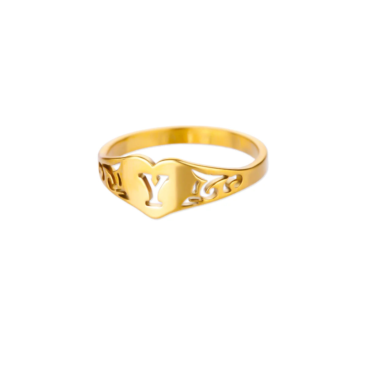 Anillos de corazón con letras iniciales huecas de moda para mujer, color dorado, acero inoxidable, anillo con letras de la A a la Z, regalo de joyería estética para boda