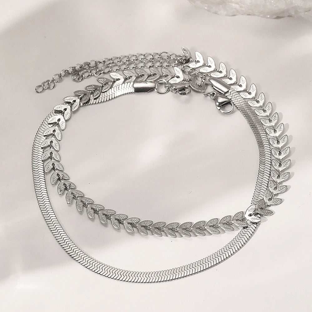 Stainless Steel Anklet Creative Splicing Wrap Around Leaf Design Blade Chain Anklet For Women Jewelry Goddess Banquet Fine Gifts