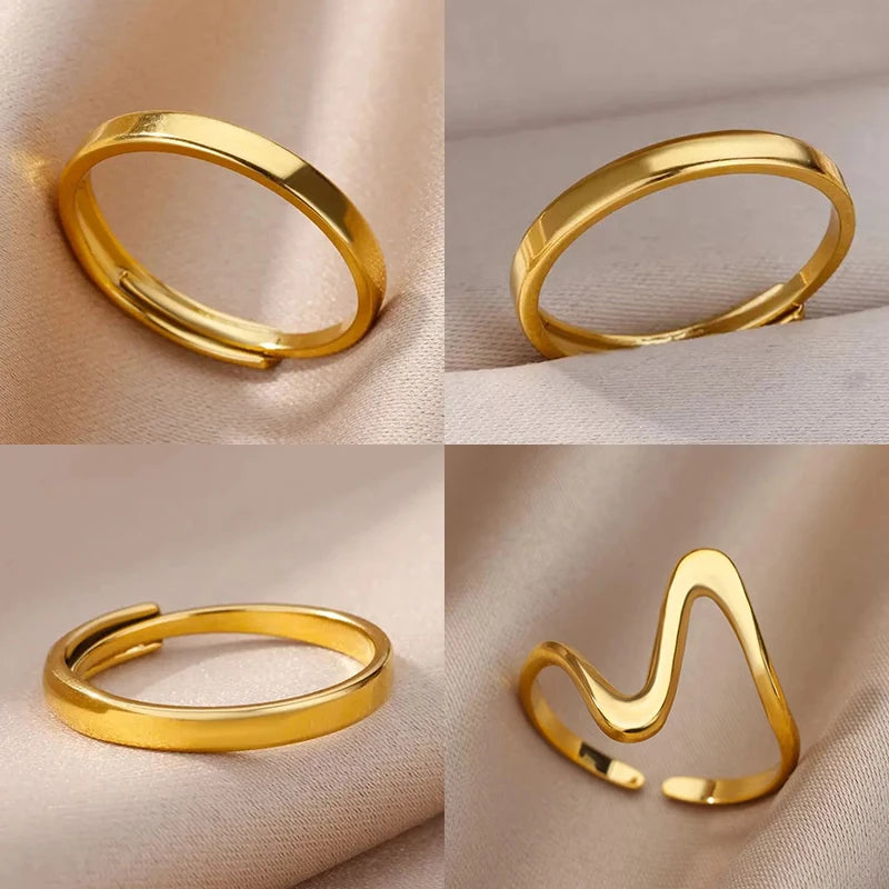 Minimalistische Edelstahlringe für Damen, goldfarben, verstellbare Fingerringe, modischer, wasserdichter Hochzeitsschmuck, Geschenk
