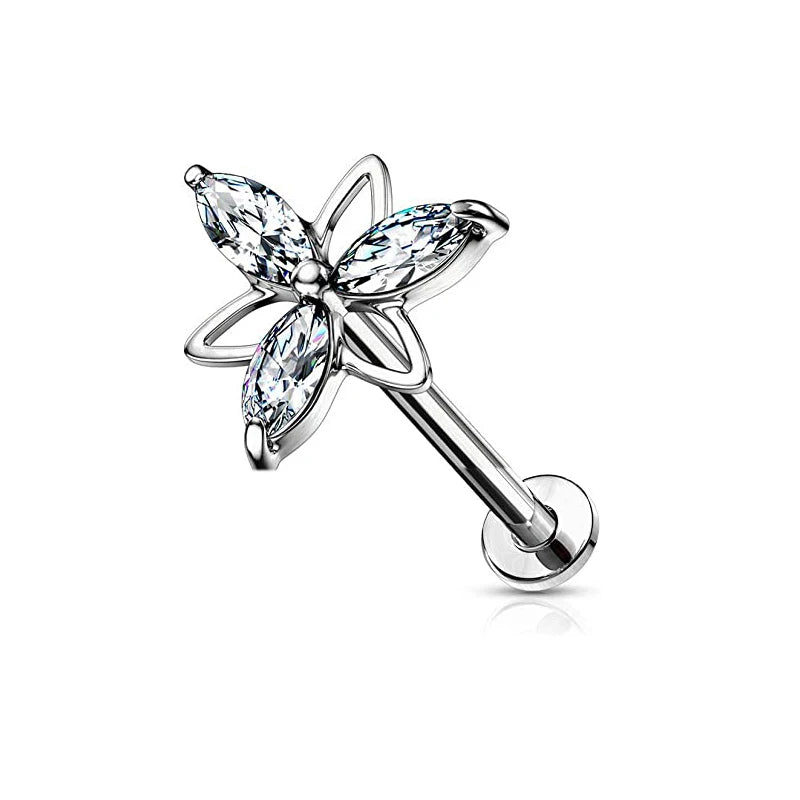 Piercing Labret de Rosca Interna Rayo Corona Abeja Flores Cartílago Pendiente Trago Conch Acero Inoxidable 316L Joyería Corporal