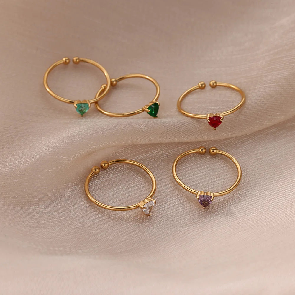 Mode Zirkon Herz Geburtssteinringe für Damen Edelstahl Goldfarbe Geburtssteinring Ästhetischer Hochzeitsschmuck Geschenk