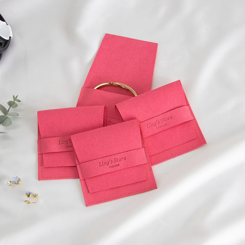 50/100Pcs Chic Custom Logo Jewelry Microfiber Strip Bag Rose Beige Pink Envelope Velvet Ring Earring Pendant Necklace Stud Pouch