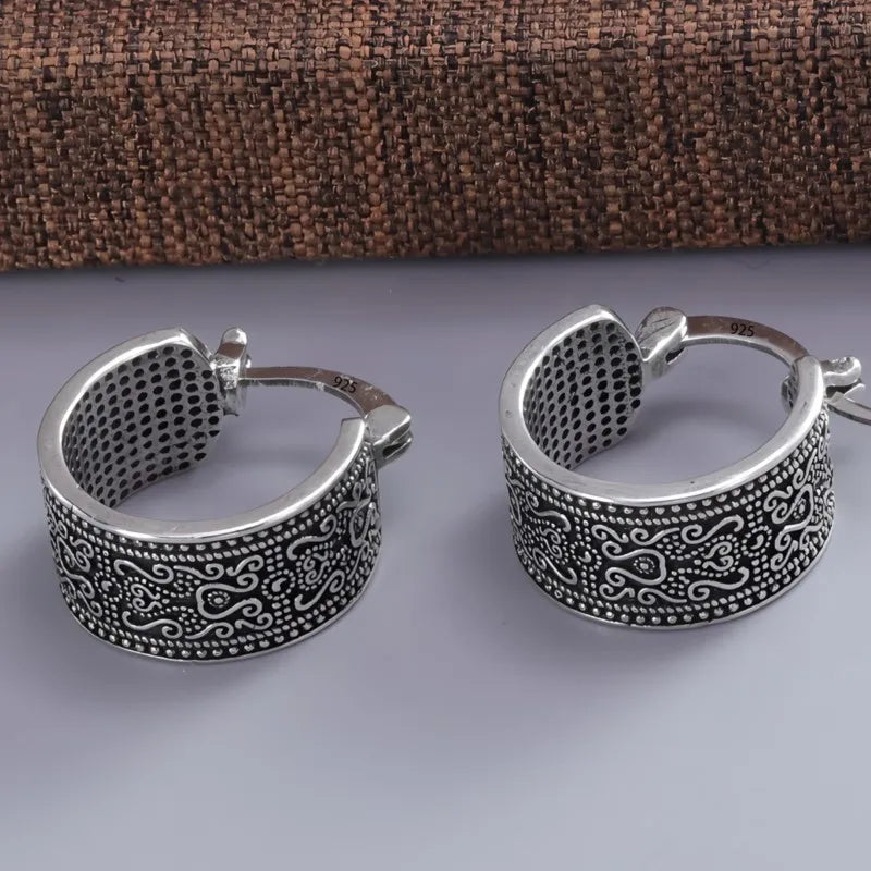 Ohrringe aus Sterlingsilber 925, Textur, Blumen, für Damen, Gothic, trendy, schlicht, Retro, Ohrring, Schmuck, Party-Accessoires