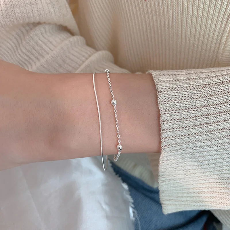 925 Sterling Silber Kugelarmband Damen Doppellagige Schlangenkette Top Qualität Schmuck Hochzeitsaccessoires