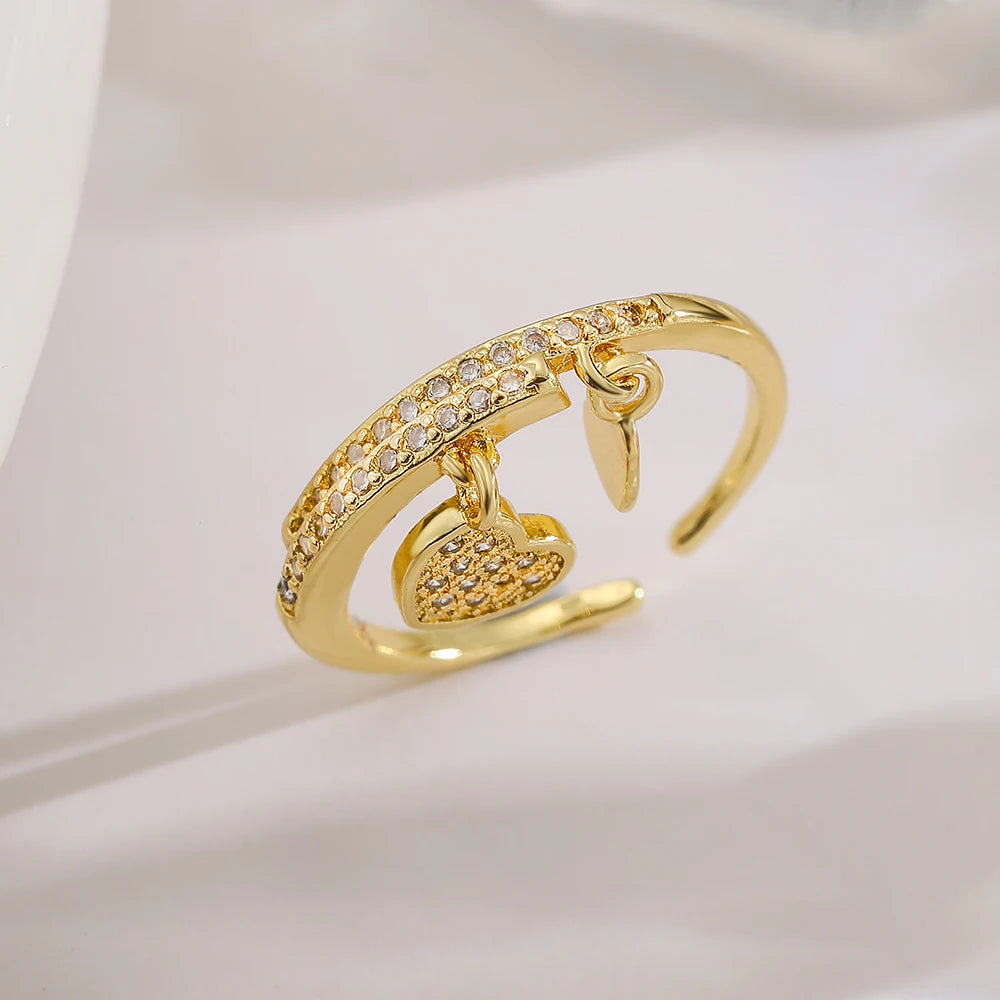 NEWBUY Einzigartiges Design Herzschloss Liebes-Offenringe Für Frauen Mädchen Goldfarbe Hochwertiger Verlobungsschmuck Femme Bijoux