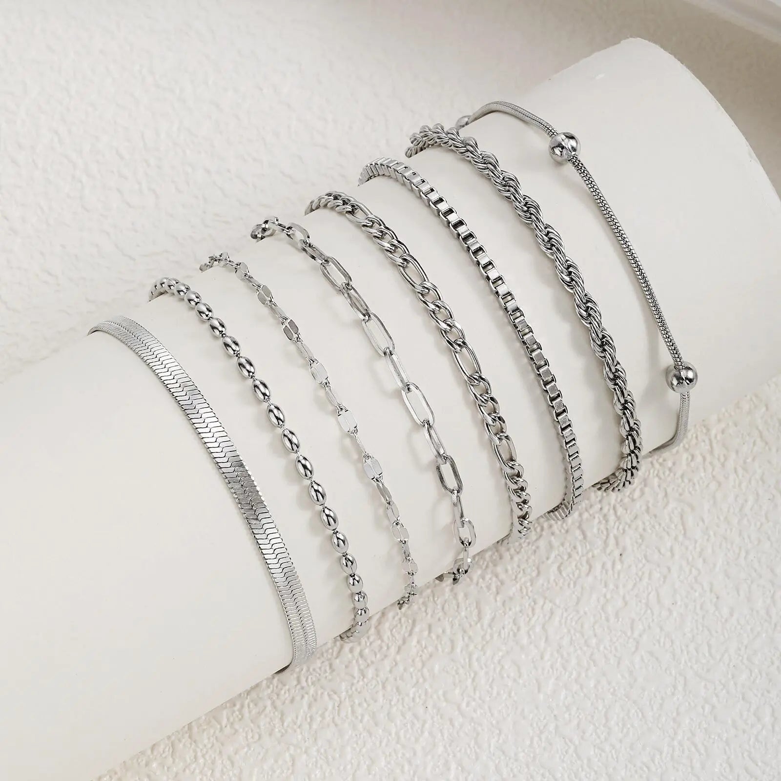 Damen-Armkette in Silberfarbe, stapelbare Gliederarmbänder aus Edelstahl, geschichtete Modeaccessoires Geschenke